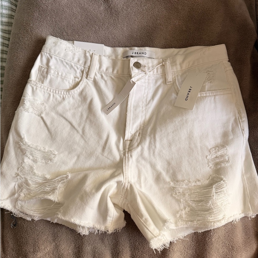 J Brand White Distressed Denim Cutoff Shorts